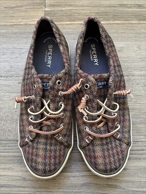 Sperry | Pier Wave LLT Brown Plaid Wool Sneakers with Leather Laces Size 8